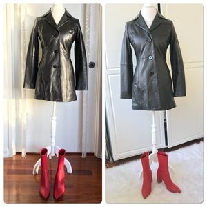 Anne Klein Leather Blazer Jacket Black